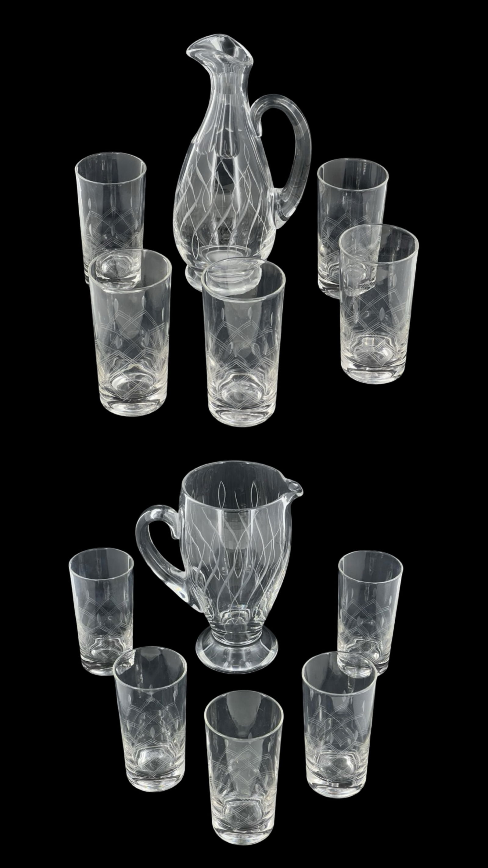 wo Mid-20th Century Etched Glass Lemonade Sets (1 of 6)