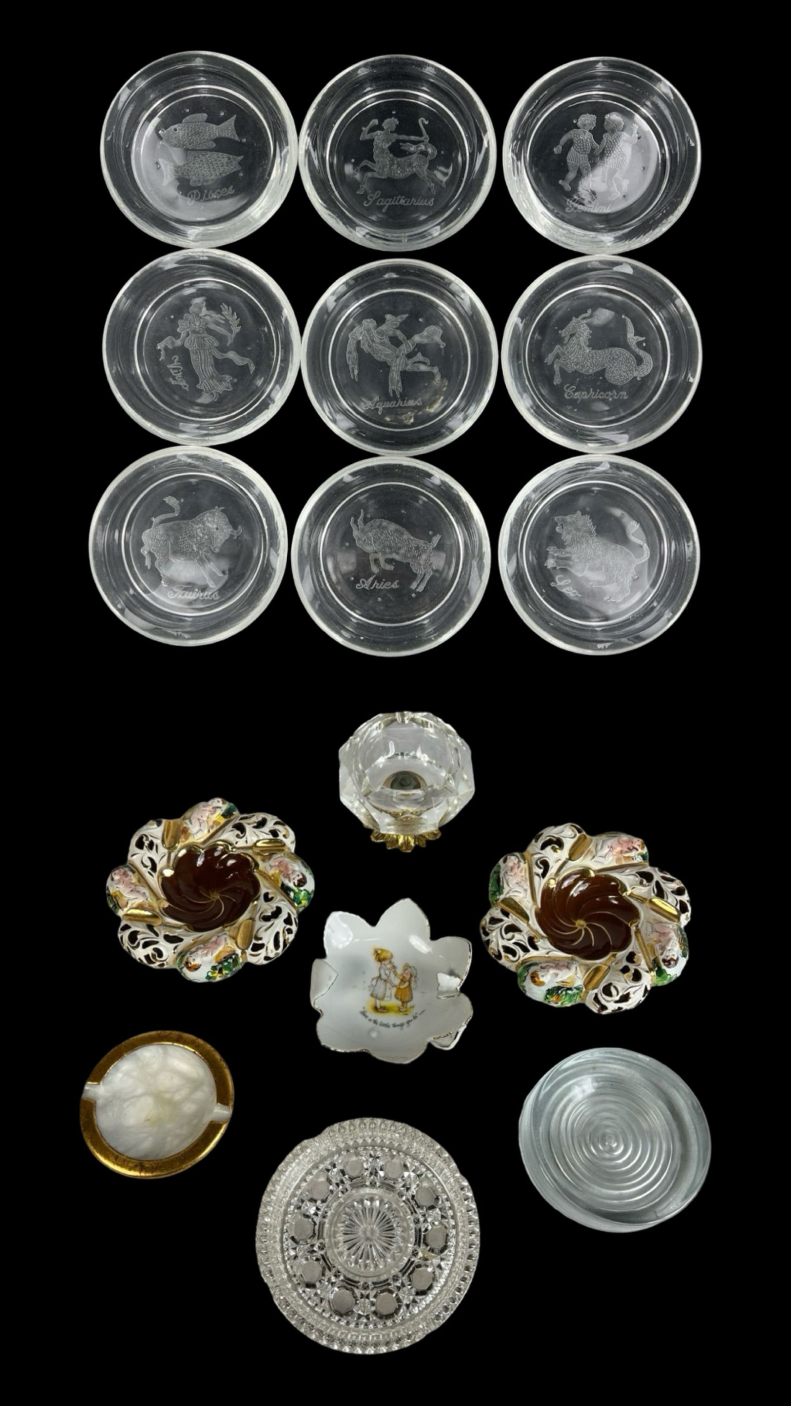 Collection of Vintage Ashtrays - Crystal, Glass, (1 of 6)
