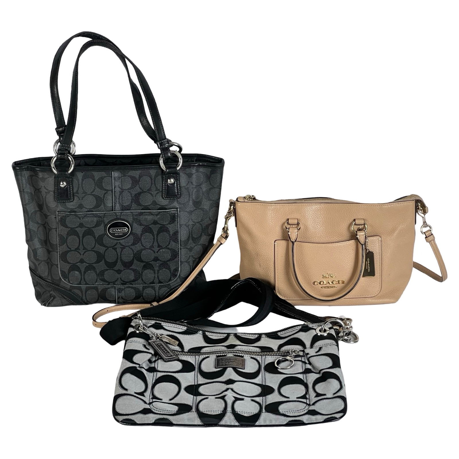 3 Coach Handbags - Signature Tote, Leather Satchel (1 of 9)