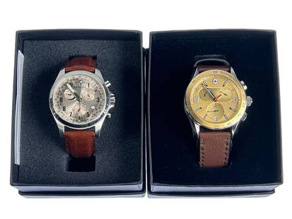 Victorinox & Wenger Swiss Army Chrono Watches: Wenger Chronograph Swiss Army Watch and Victorinox Swiss Army Chrono Classic Watch. Both are in mint/ near mint condition in original boxes.