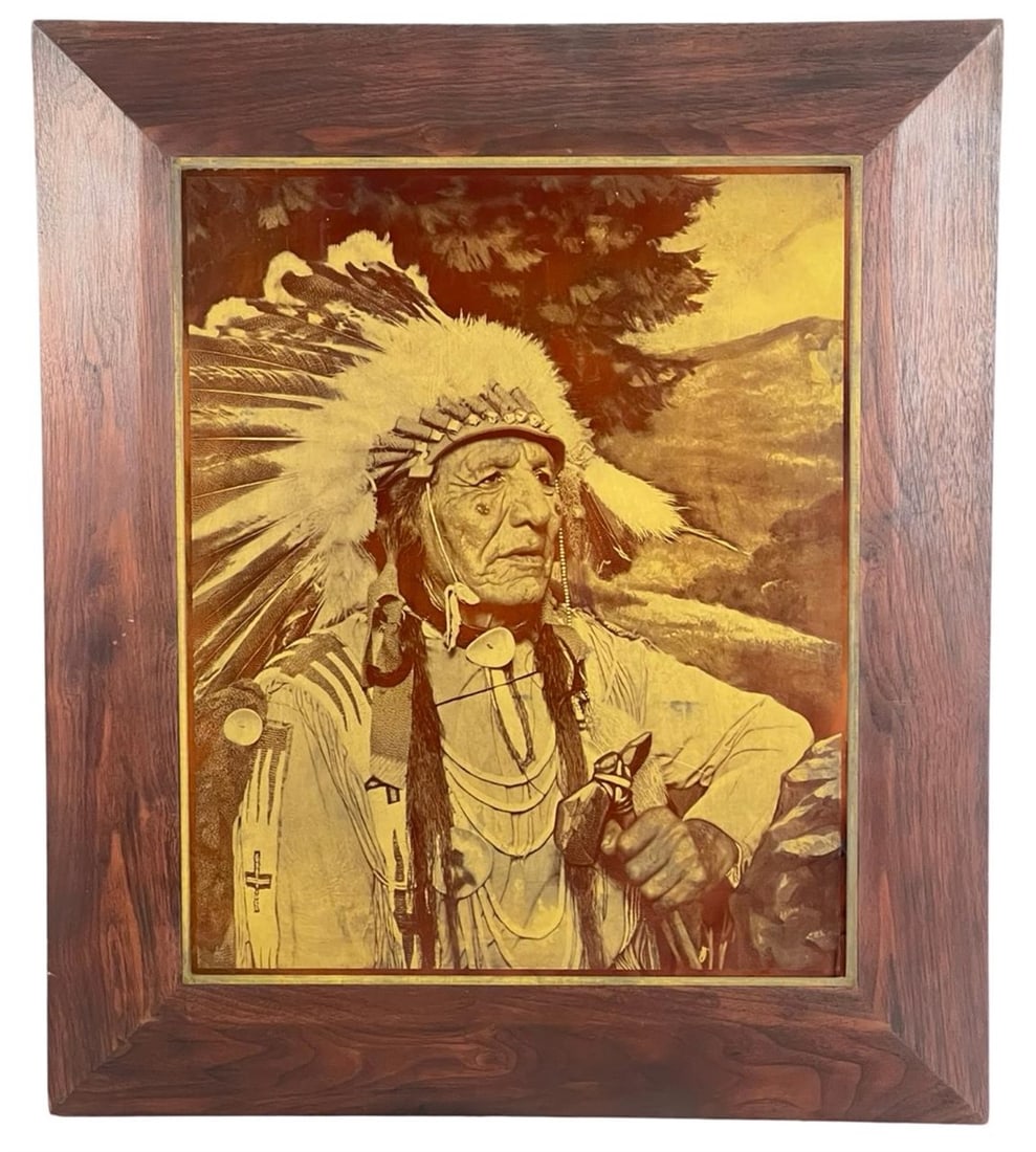 Framed Indian Chief Copper Printing Block Plate (1 of 4)