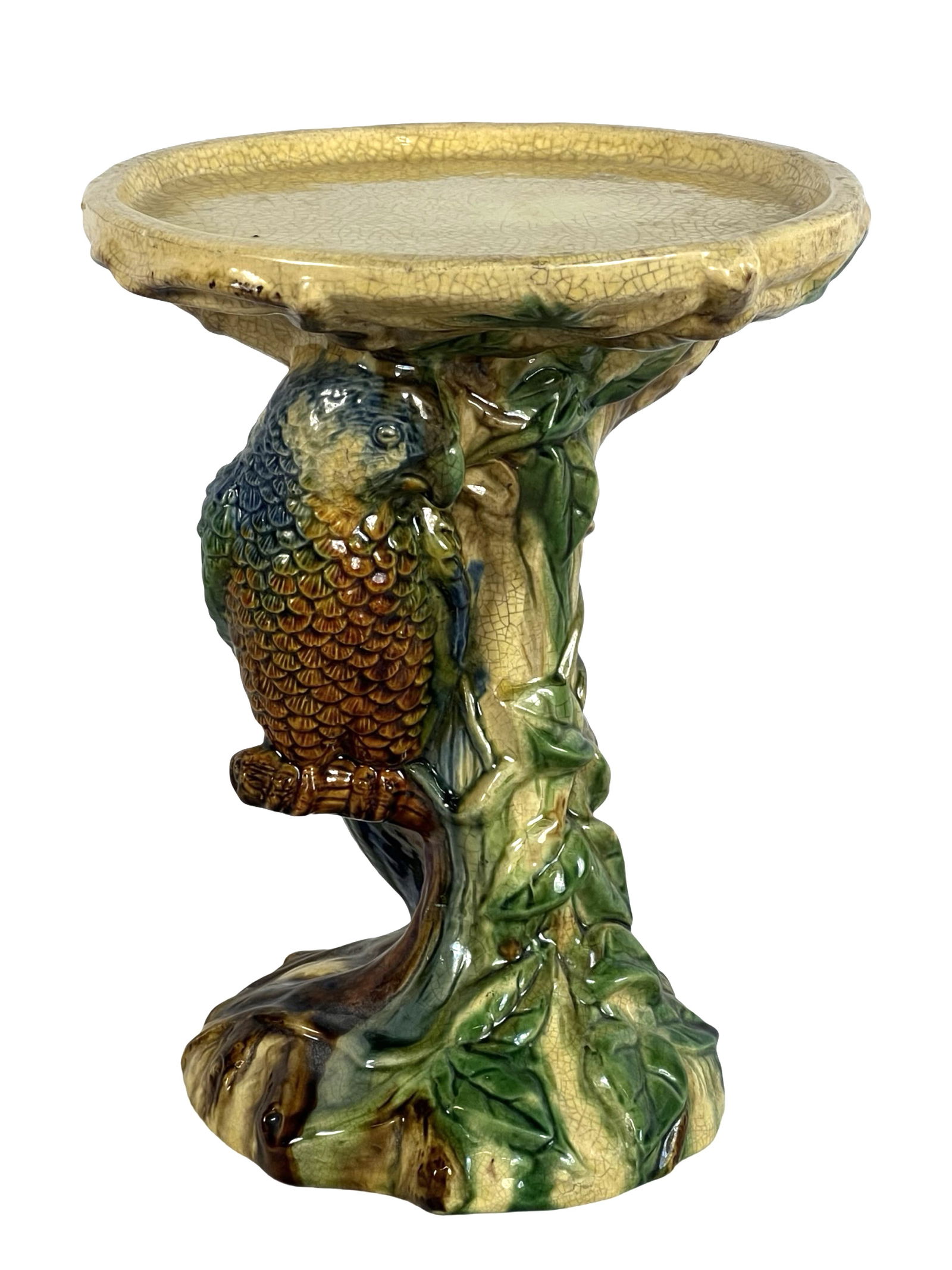 Vintage Majolica Parrot Cake/ Fruit Stand (1 of 5)