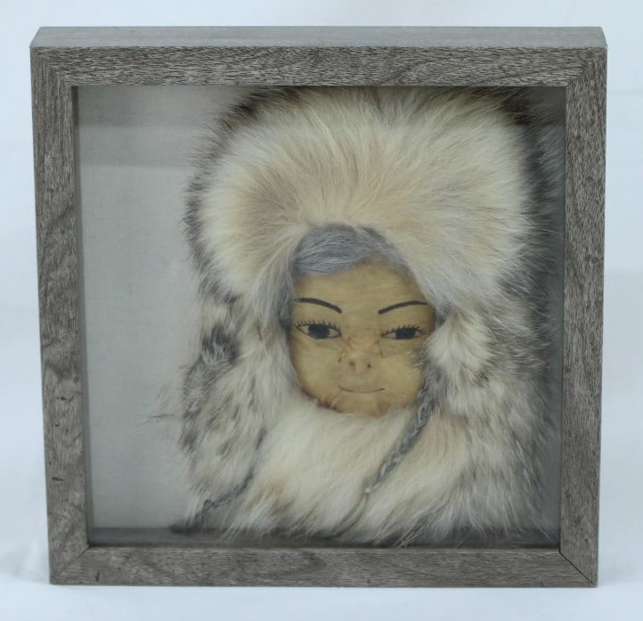 Inuit Folk Art Rabit Fur Baby Doll Face Shadow Box (1 of 1)