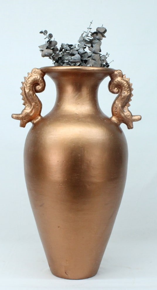 Large Bronze-Toned Ceramic Floor Vase with Dragon Handles (1 of 1)