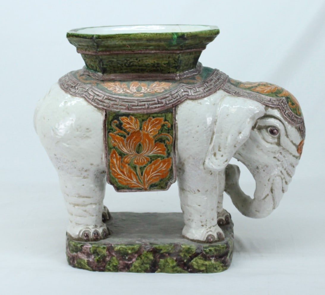 Italian Decorated Terracotta Elephant Garden Seat or Stand (1 of 3)