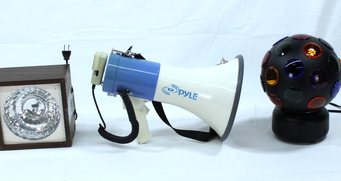 Party Trio of Megaphone, Xenon Strobe Light & Rotating Disco Ball (1 of 5)