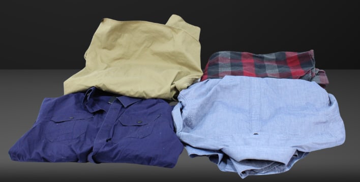 G-Star RAW Utility Shirts Set with Plaid and...: Group of G-Star RAW men's long sleeve shirts featuring various designs including utility-inspired khaki, classic chambray, and bold plaid patterns. Each shirt is crafted with high-quality fabrics, per