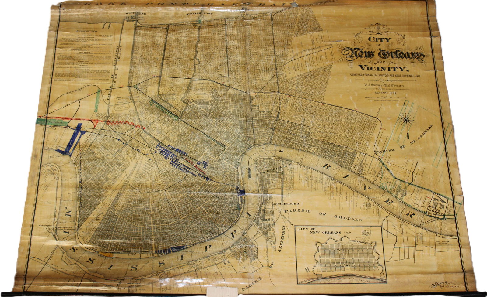 Antique 1897 Map of New Orleans by W.J. Hardee (1 of 2)