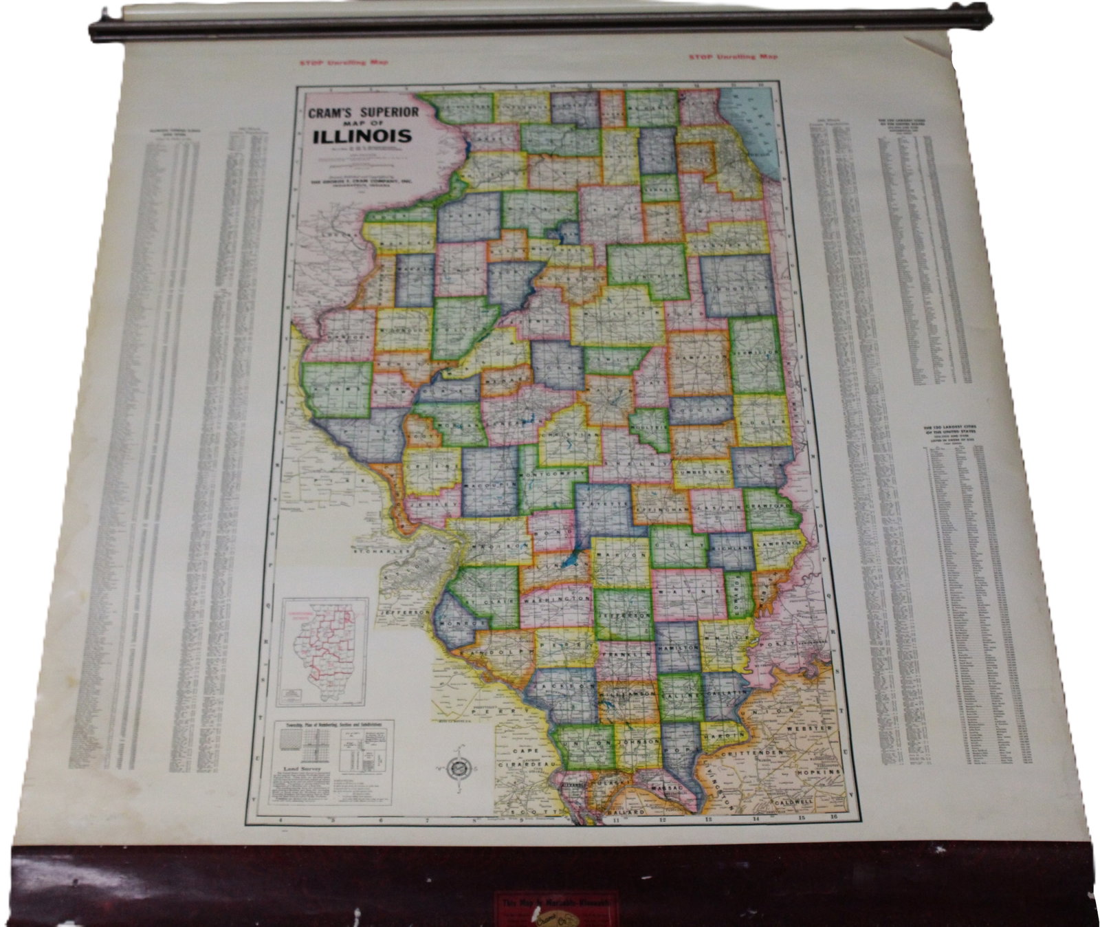Cram's Superior Map of Illinois - 1960 Edition: Map is a detailed representation of Illinois, published by The George F. Cram Company, Inc. It includes features such as county and state boundaries, major cities, and railroads with distances between