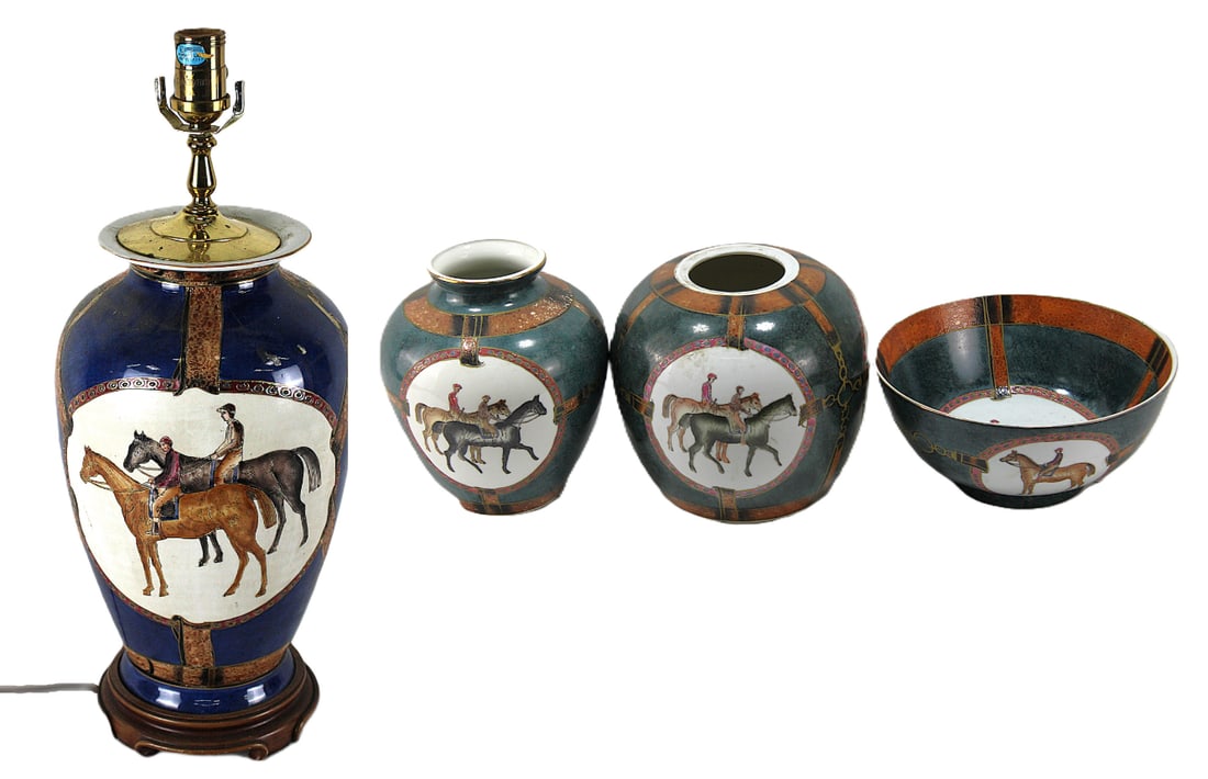 WBI Porcelain Decor Set Lamp Vases and Bowl... (1 of 6)