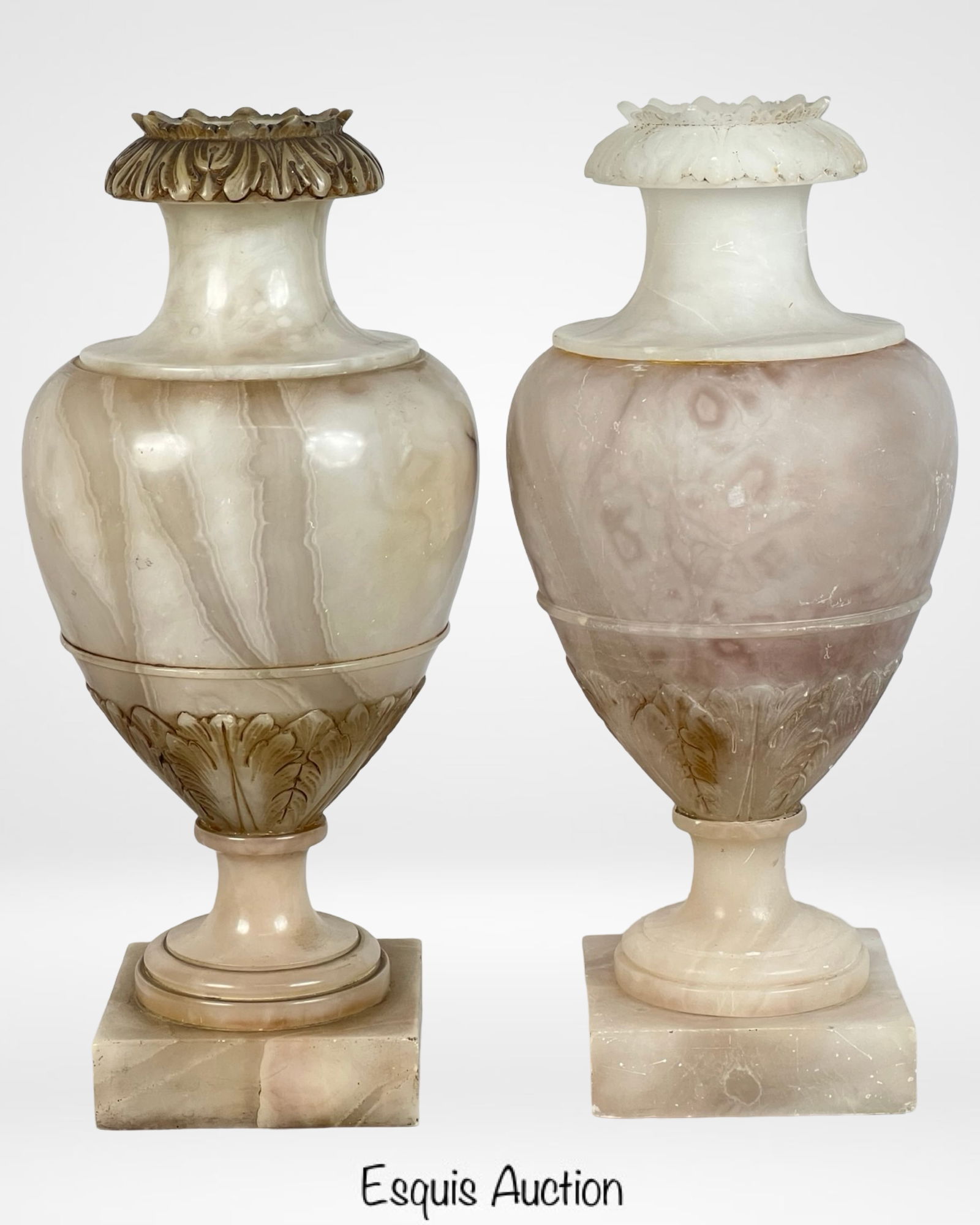 Pair of Antique Carved Alabaster Vases (1 of 7)