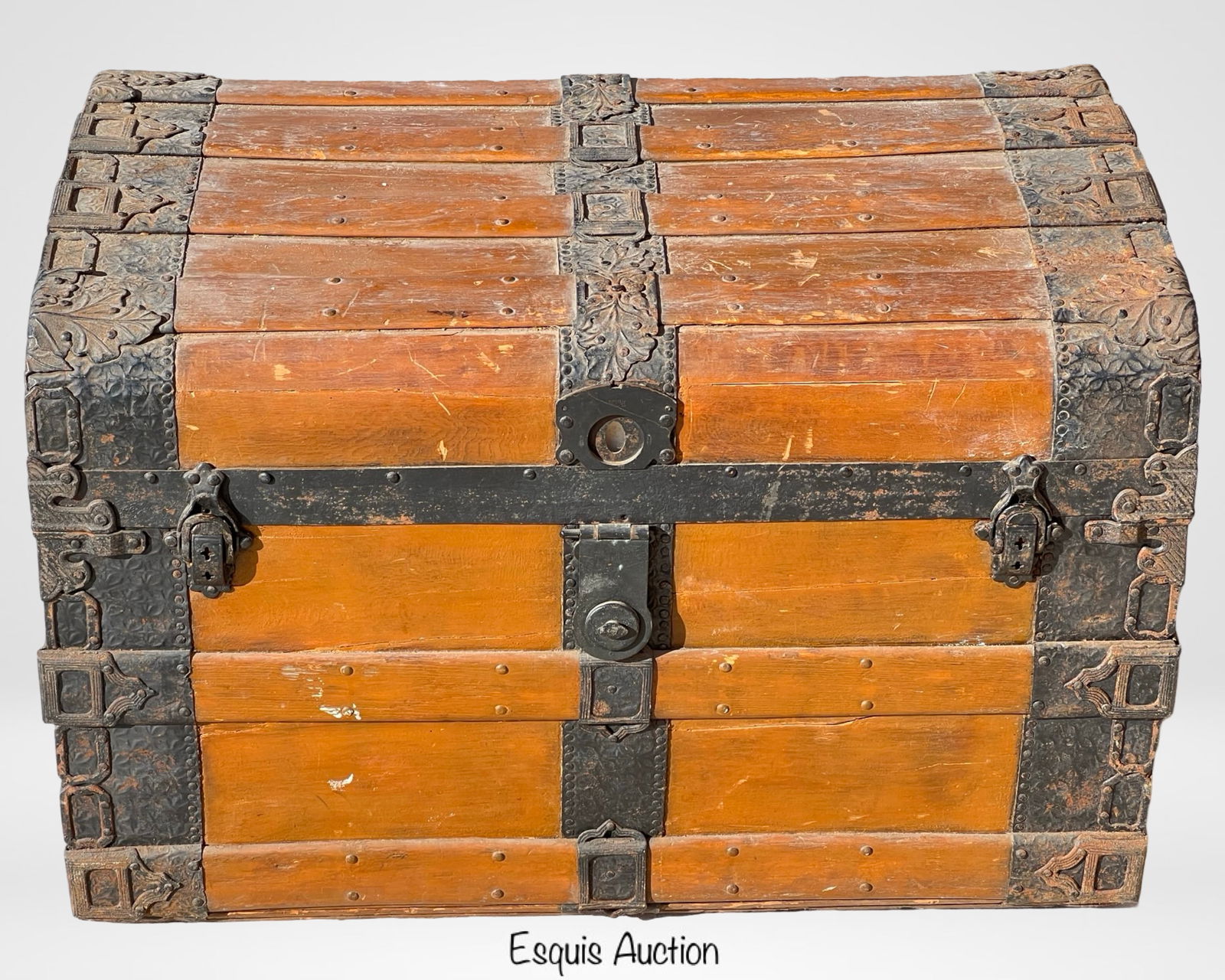 Antique Wooden & Metal Banded Steamer Trunk (1 of 7)