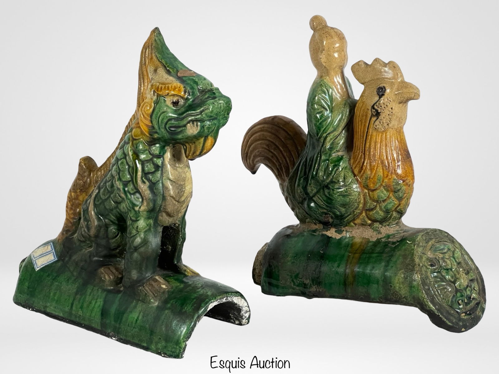 Antique Chinese Glazed Ceramic Figural Roof Tiles (1 of 6)