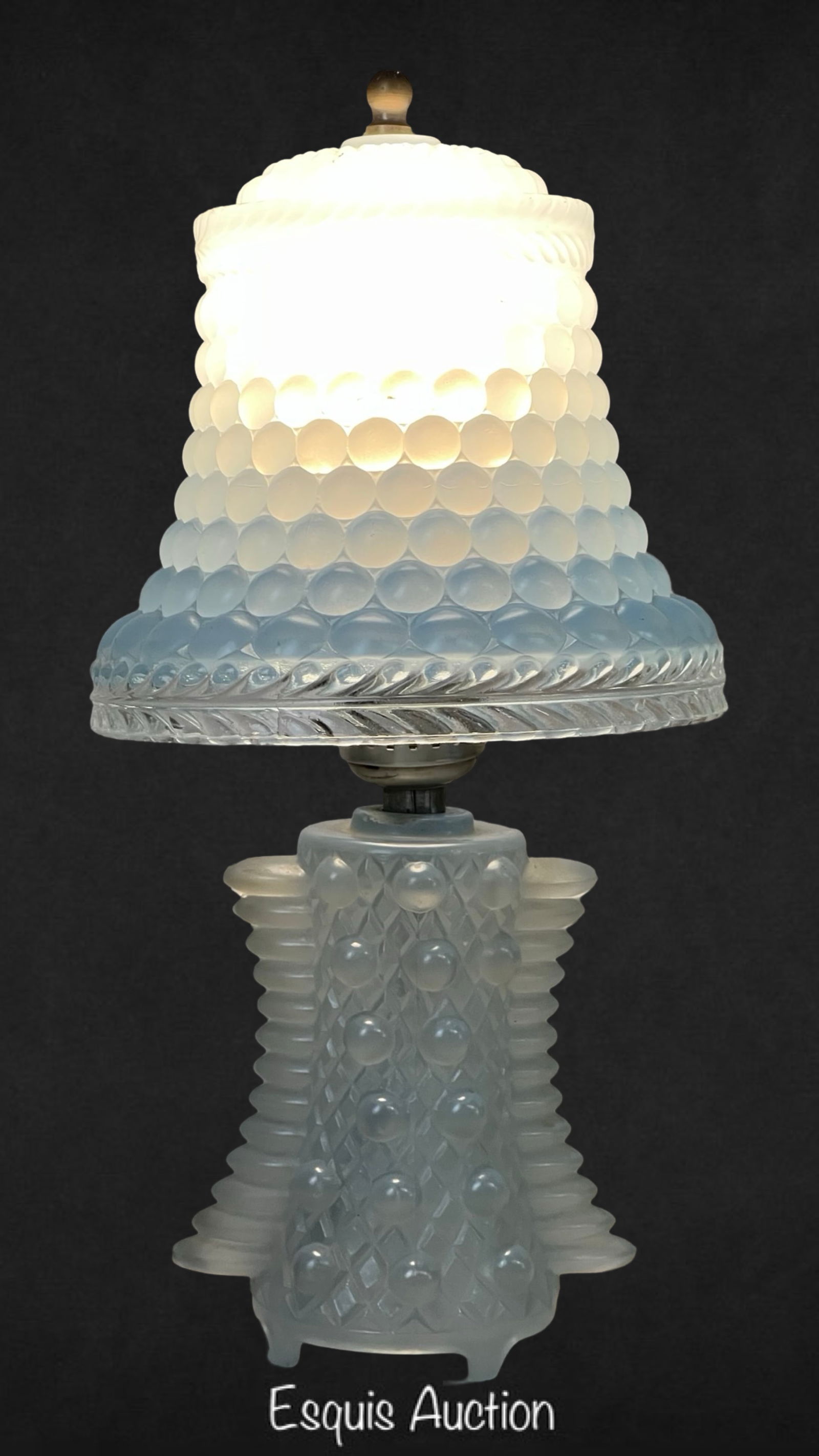 Vintage Blue Frosted Glass Hobnail Boudoir Lamp (1 of 4)