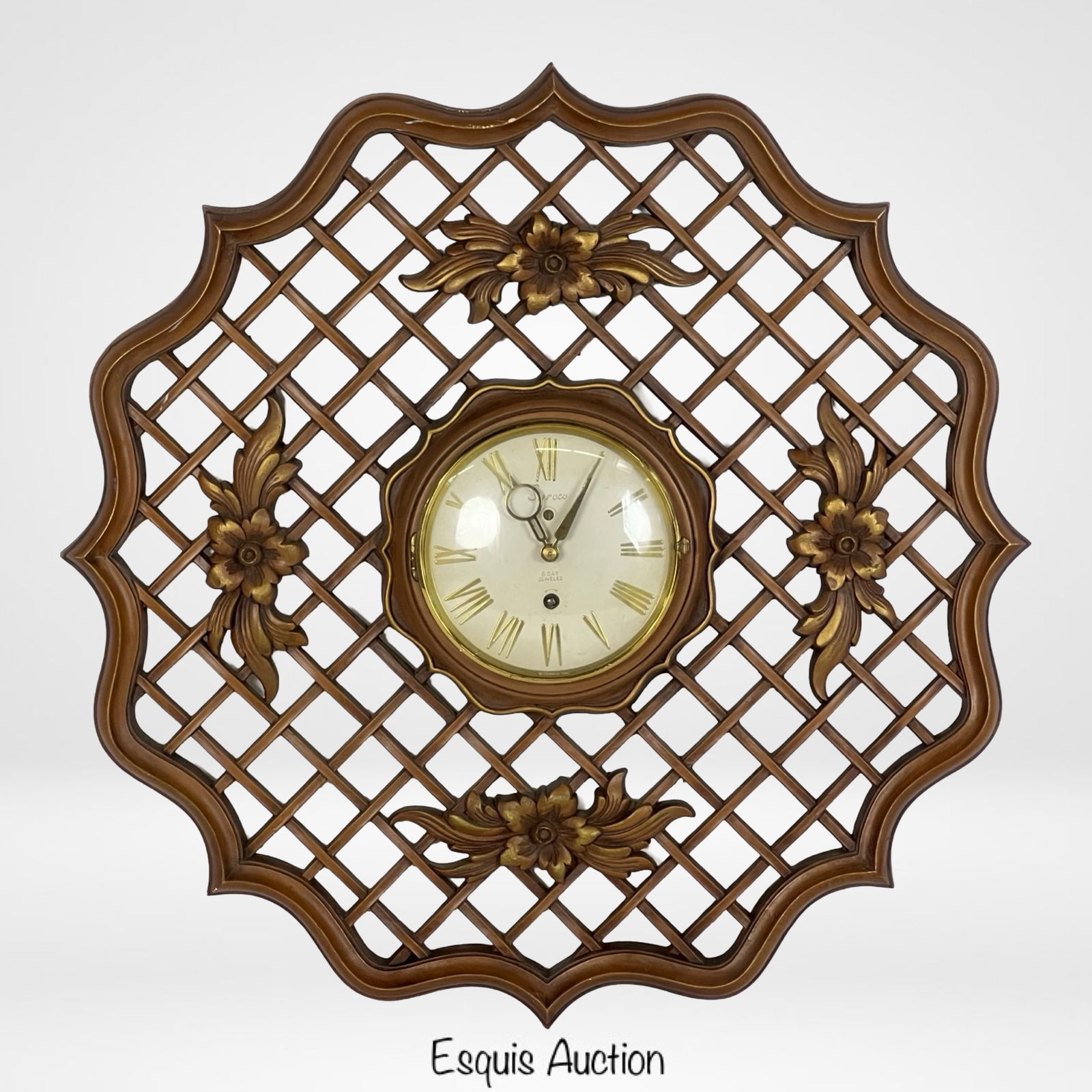 Mid-Century Syroco Wood 8-Day Jeweled Wall Clock (1 of 7)