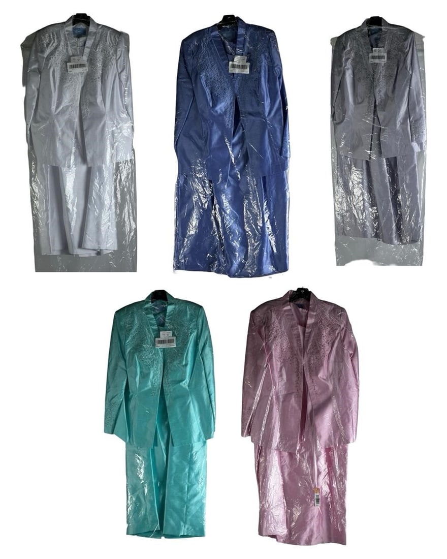 5 Ladies Pastel Costume Sets - Blazer & Dress: Set of 5 ladies costume sets by Koret in pastel colors. Size 18W each set includes: Blazer - Length 28" Sleeveless Dress - Length 44"All are new mint condition.