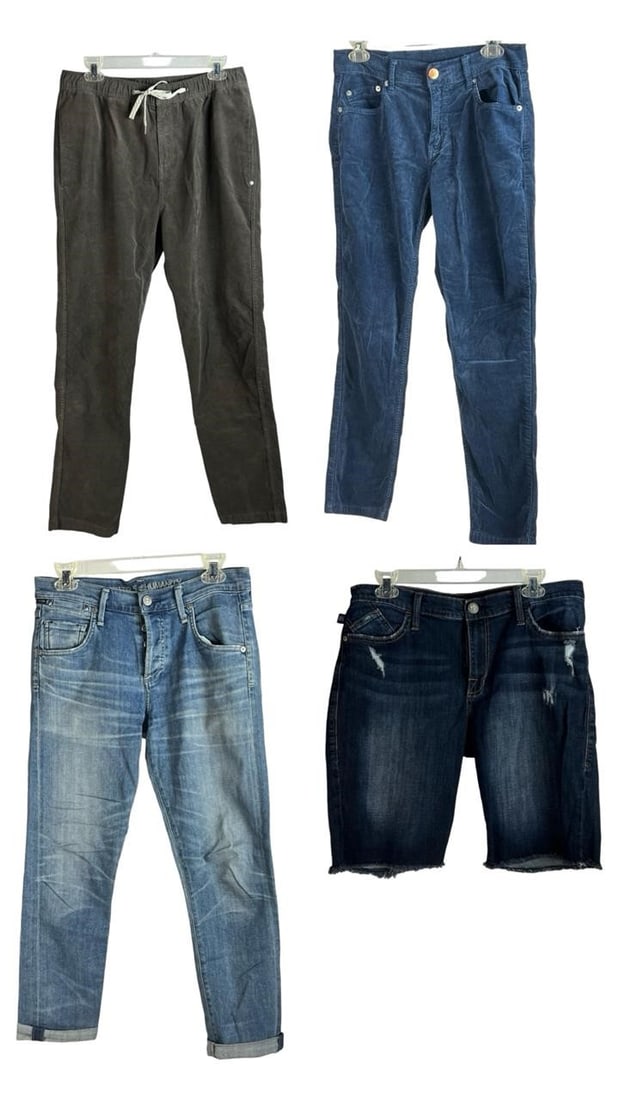 Lady's Jeans & Shorts: Rock Republic, Mugsy, Vuori: Lot of 4 stylish bottoms, including: Rock Republic jean shorts, size 14 Citizens of Humanity slim boyfriend jeans, size 25 Mugsy velvet jeans Vuori olive pants, size LA mix of casual and trendy styles
