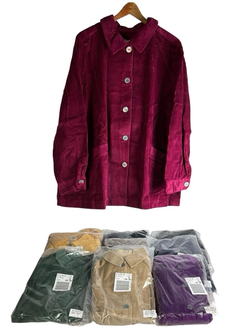 Lot of 10 Women's Velvet Jackets, L & XL- All New: Lot of 10 women's velvet jackets in an assortment of colors. Includes 7 in size L and 3 in size XL. Elegant and versatile for various occasions. New-Mint condition. Please review photos for details.