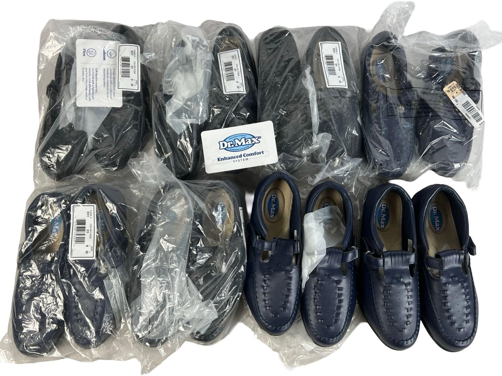Lot of 8 Pairs Ladies Dr. Max Shoes, Size 9M- New: Lot of 8 pairs of ladies' Dr. Max shoes, all size 9M, in a variety of colors and designs. A stylish and comfortable selection for different occasions. New Mint condition. Please review photos for deta