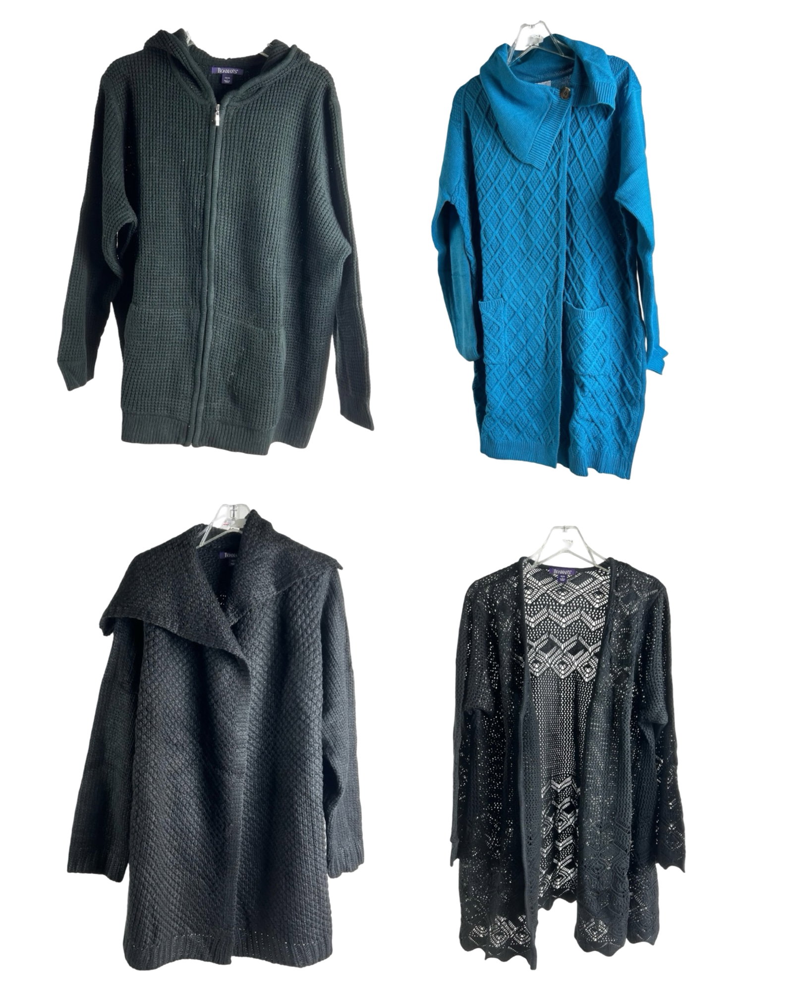 4 Ladies Cardigans Roamans & Anthony Richards: Set of 4 ladies cardigans, including Roamans (L) and Anthony Richards (XL).Good condition.
