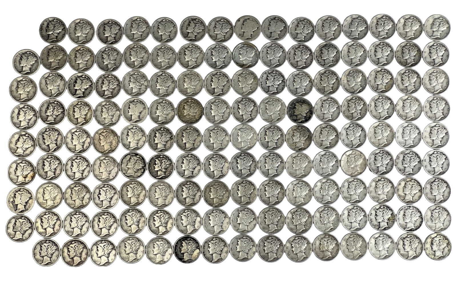 142 US Silver Mercury Dime Coins (1 of 6)