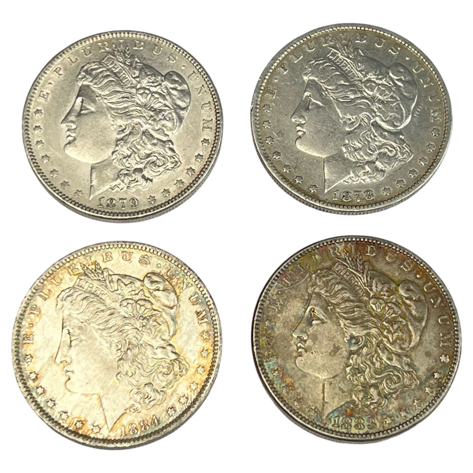 4 US Morgan Silver Dollar Coins 1878 1879 1884-o (1 of 2)