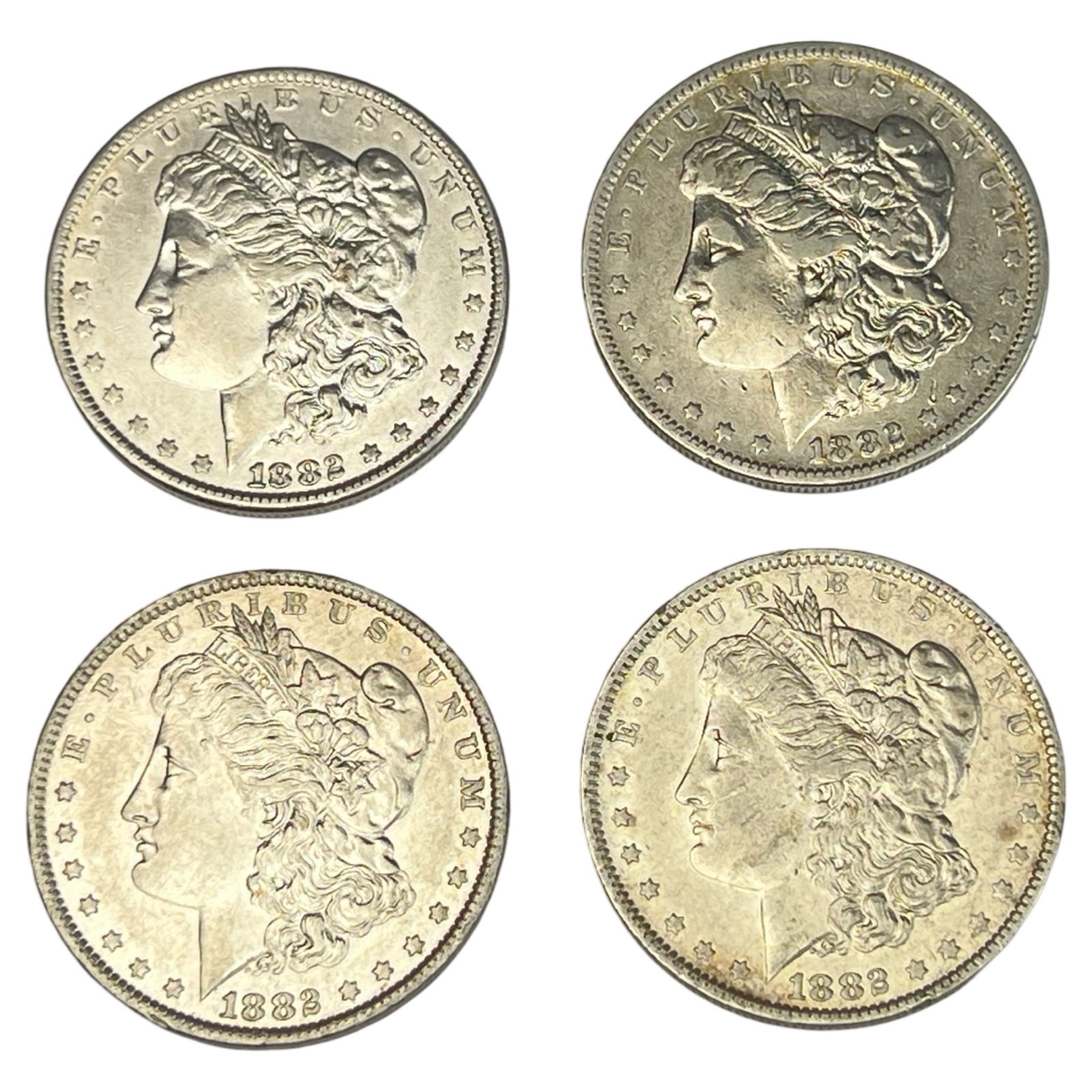 4 US Morgan Silver Dollar Coins 1882-s 1882-o 1882 (1 of 2)