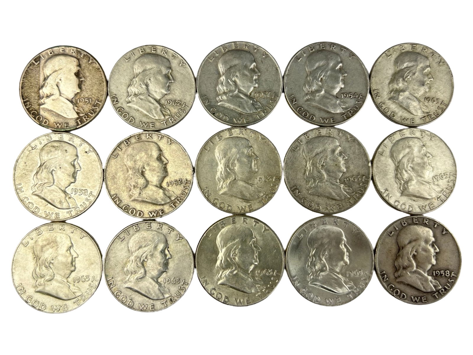 15 US Franklin Half Dollar Silver Coins (1 of 2)