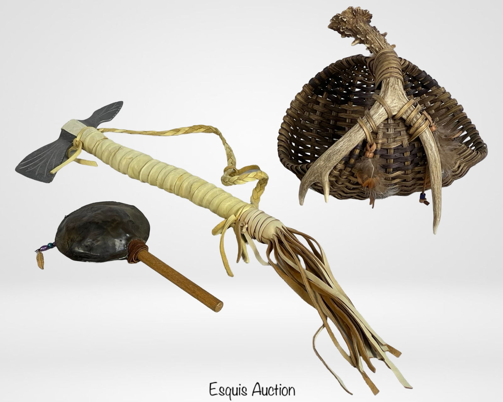 Native American Antler Basket, Tomahawk & Turtle R (1 of 6)
