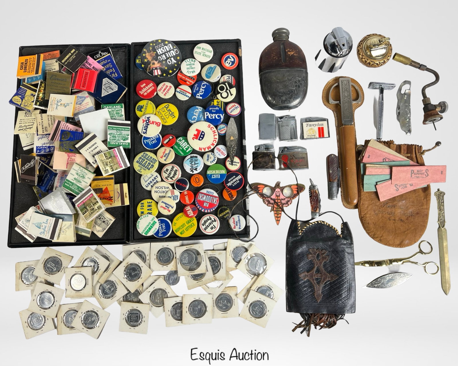 Grandpa's Junk Drawer Lot: Grandpa's Junk Drawer Lot filled with a wide mix of vintage collectibles and small treasures. Includes a large assortment of advertising matchbooks from mid-century hotels, casinos, restaurants, and l