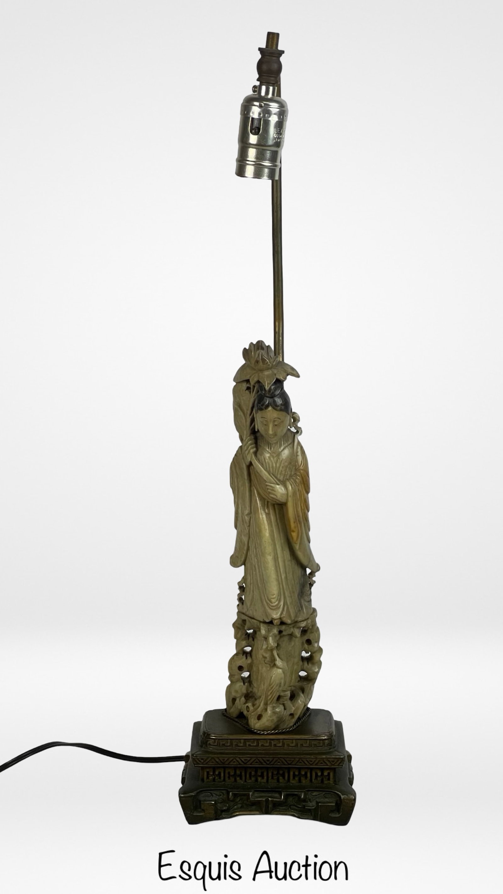 Chinese Hand-Carved Soapstone Guanyin Lamp (1 of 5)
