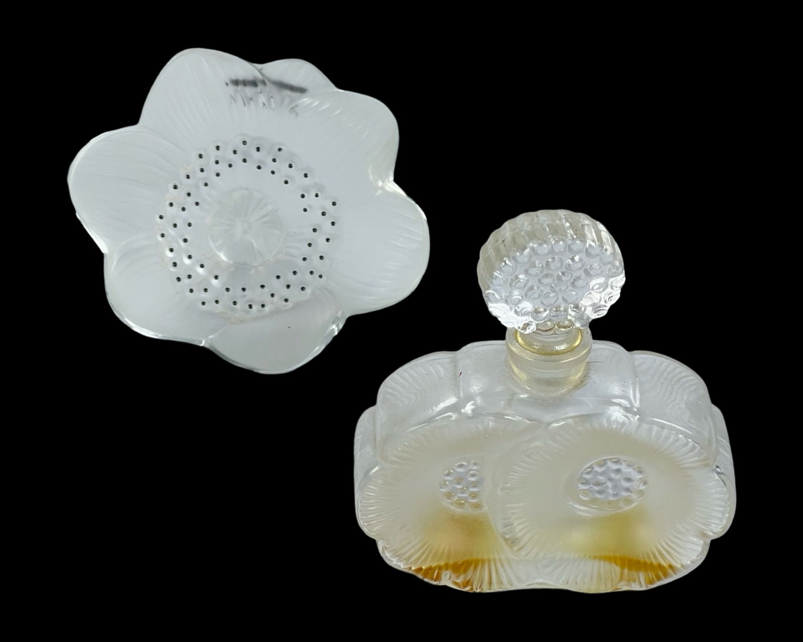 Lalique "Deux Fleurs" Crystal Perfume Bottle & Flo (1 of 5)