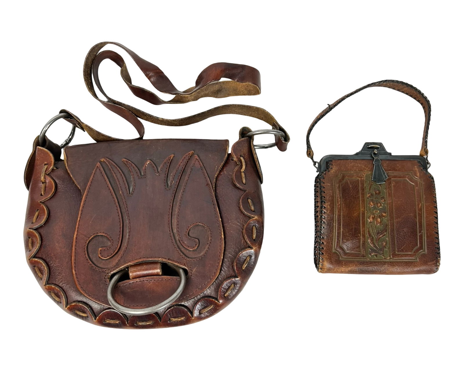 Two Vintage Hand-Tooled Leather Handbags/ Bags (1 of 4)