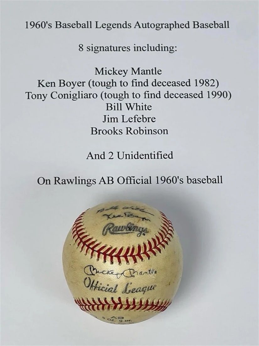 Baseball Legends Signed Baseball-  Mantle, Boyer (1 of 8)