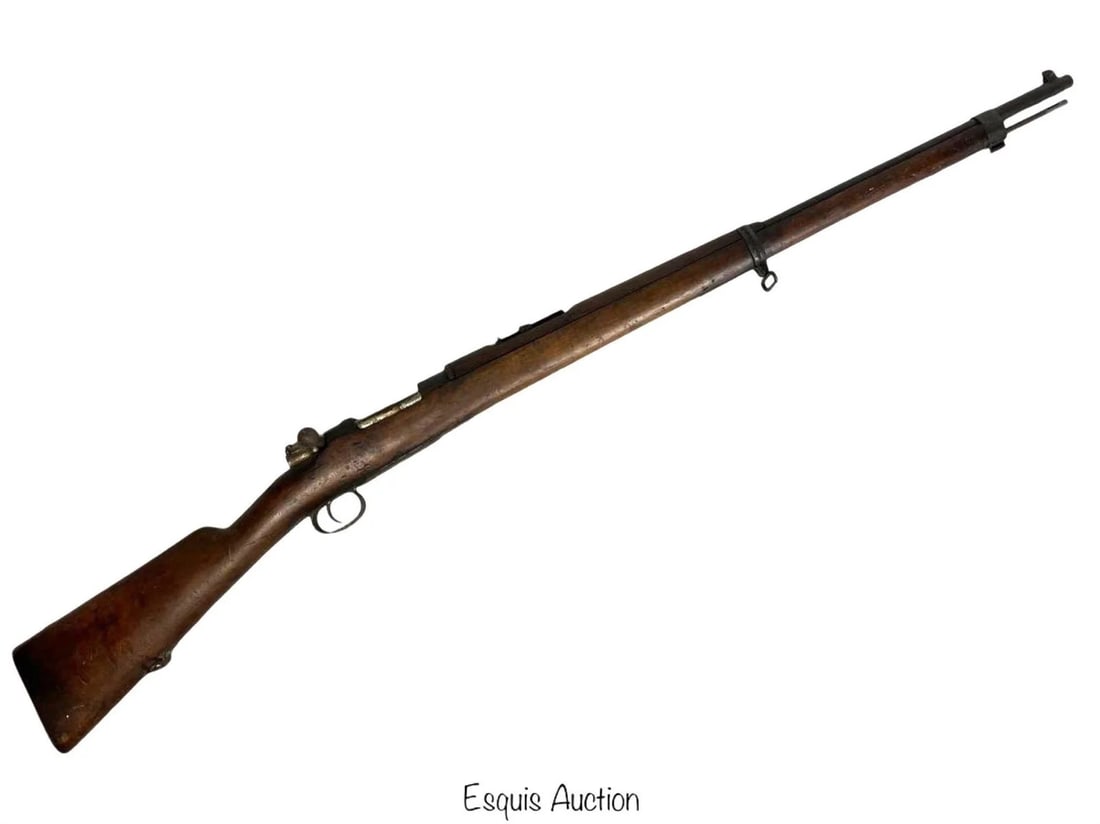 WWI Spanish Mauser Model 1914 Army Rifle: This is an original WWI-era Spanish Mauser bolt-action military rifle, Model 1914, chambered in 7mm Mauser and manufactured by Fabrica de Armas in Oviedo, Spain. The receiver is clearly marked "FABRIC