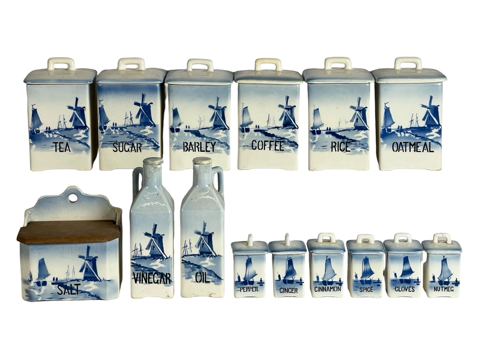 Antique Delft-Style Kitchen Porcelain Canister Set (1 of 8)