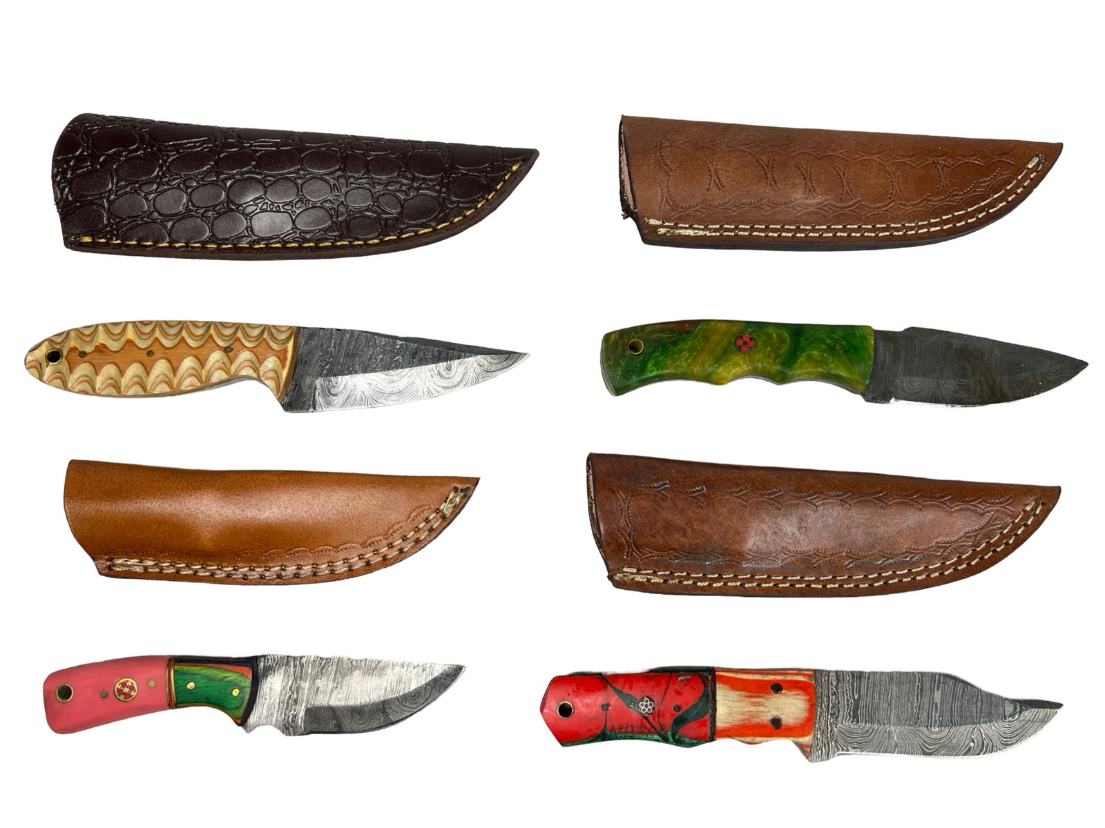 Damascus Steel Hunting Skinner Knives- Lot of 4 (1 of 3)