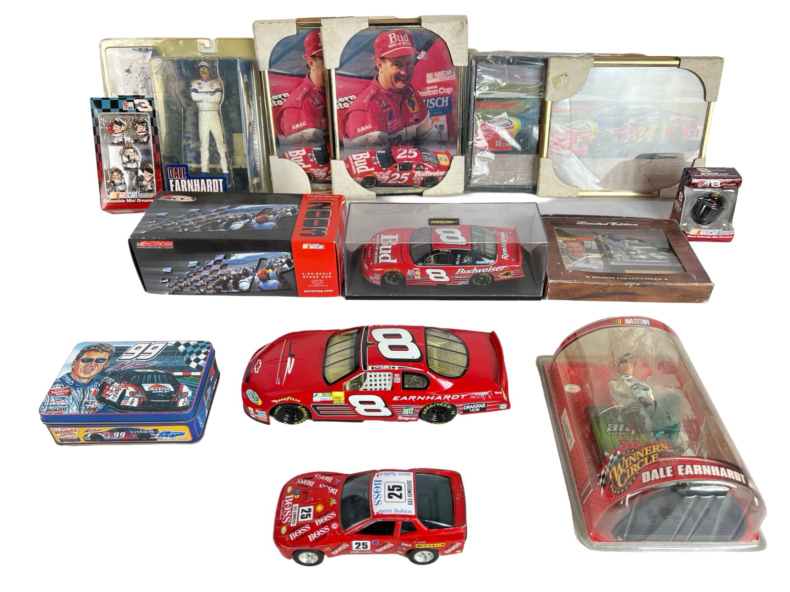 Dale Earnhardt & NASCAR Lot - Die-Cast Cars, Actio: This extensive NASCAR collectibles lot is centered around Dale Earnhardt Jr. and features a wide array of items for fans and collectors. Included are multiple die-cast cars from Action Performance, in