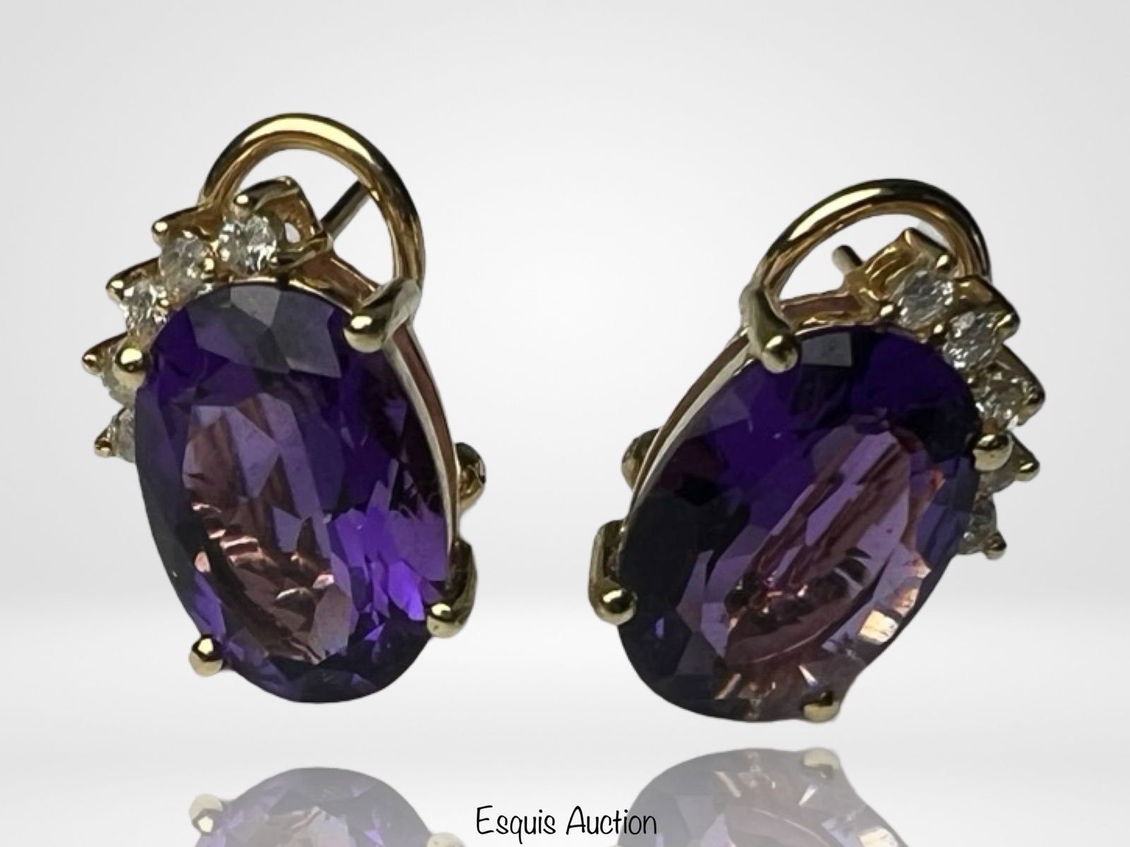 14K Yellow Gold Amethyst and Diamond Earrings (1 of 4)