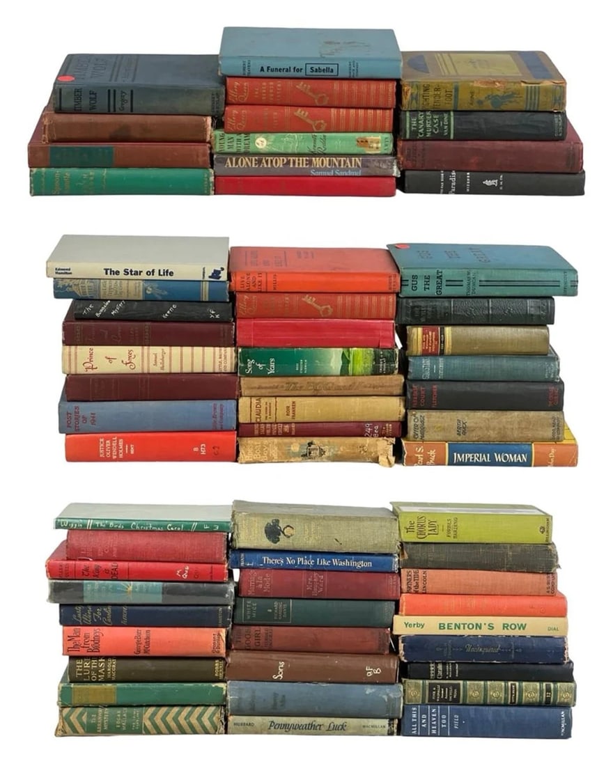 Antique & Vintage19th- 20th Century Books: This is a large and varied collection of over 50 antique and vintage hardcover books, primarily dating from the early 1900s through the 1950s. The grouping includes both fiction and nonfiction titles 