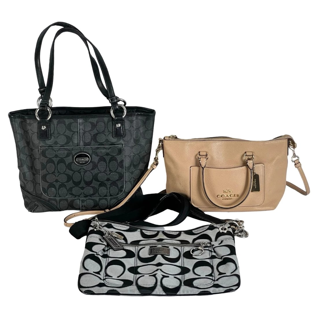 3 Coach Handbags - Signature Tote, Leather Satchel (1 of 6)