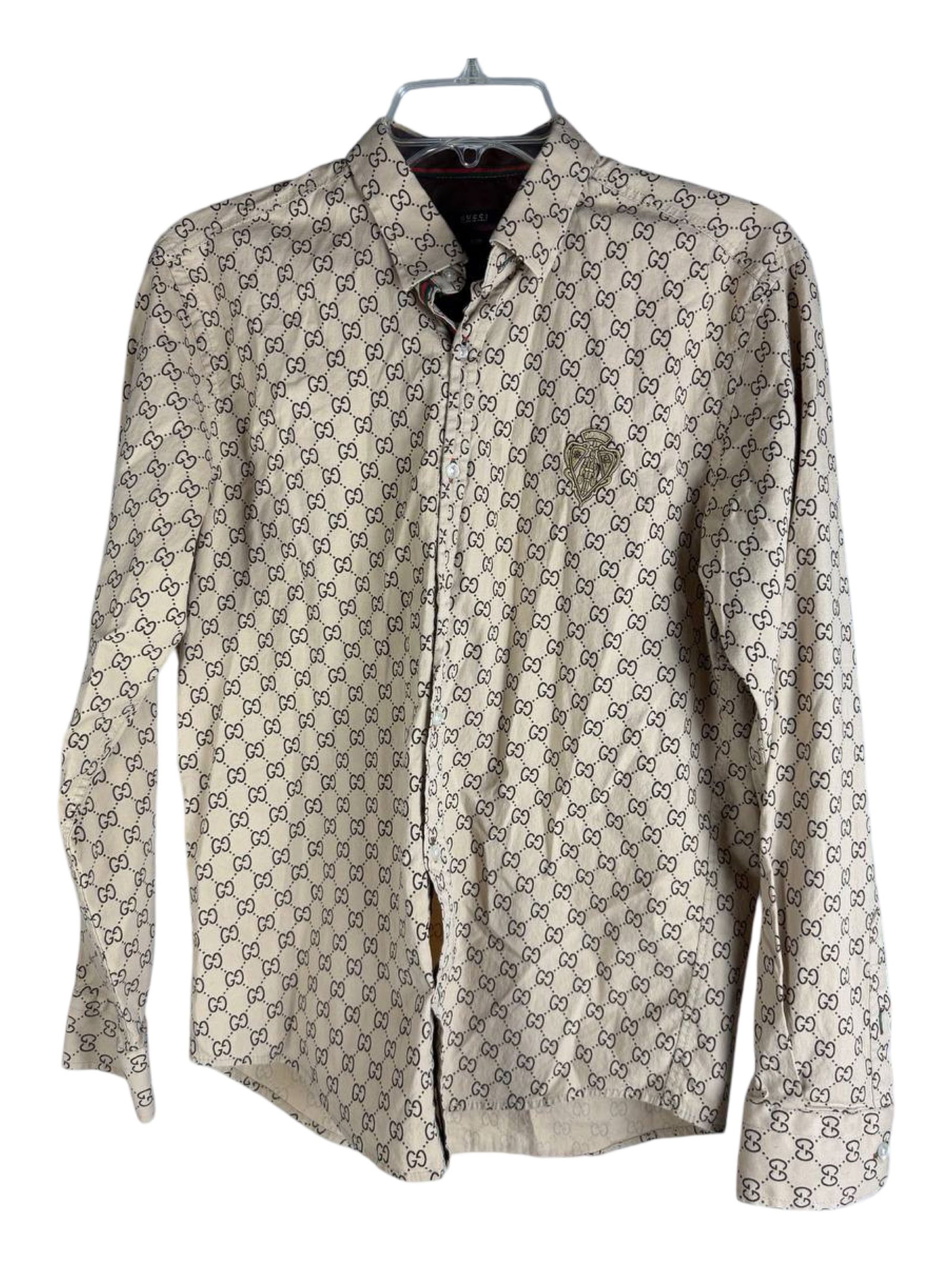 Gucci Beige GG Monogram Slim Fit Button-Down Shirt (1 of 7)