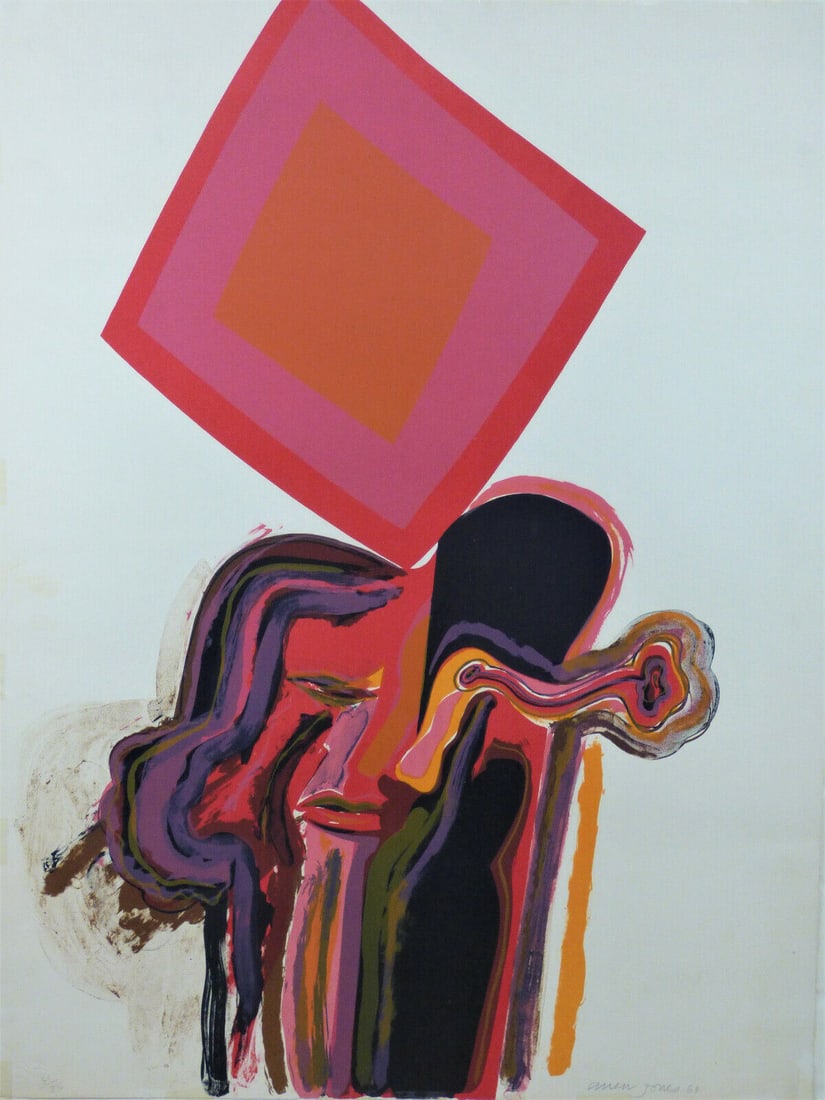 Allen Jones - Modernist Pop Art LE Lithograph: Striking and provocative, this color lithograph by Allen Jones depicts an abstracted, fluid human head form surmounted by a tilted geometric square-invoking the duality and fusion of masculine and fem