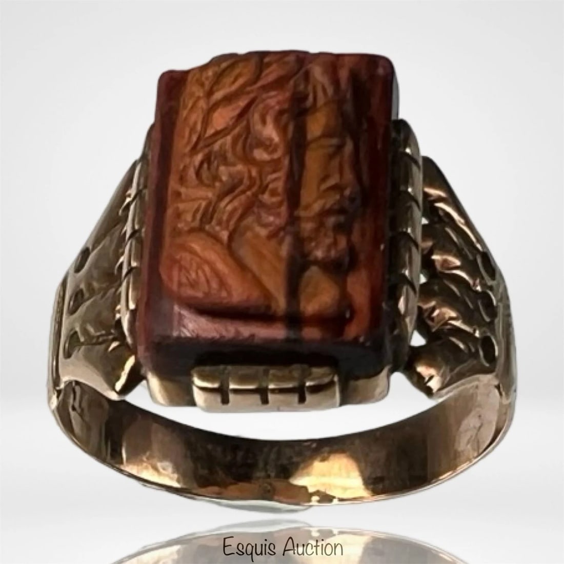 10k Gold Tiger Eye Cameo Signet Ring (1 of 4)