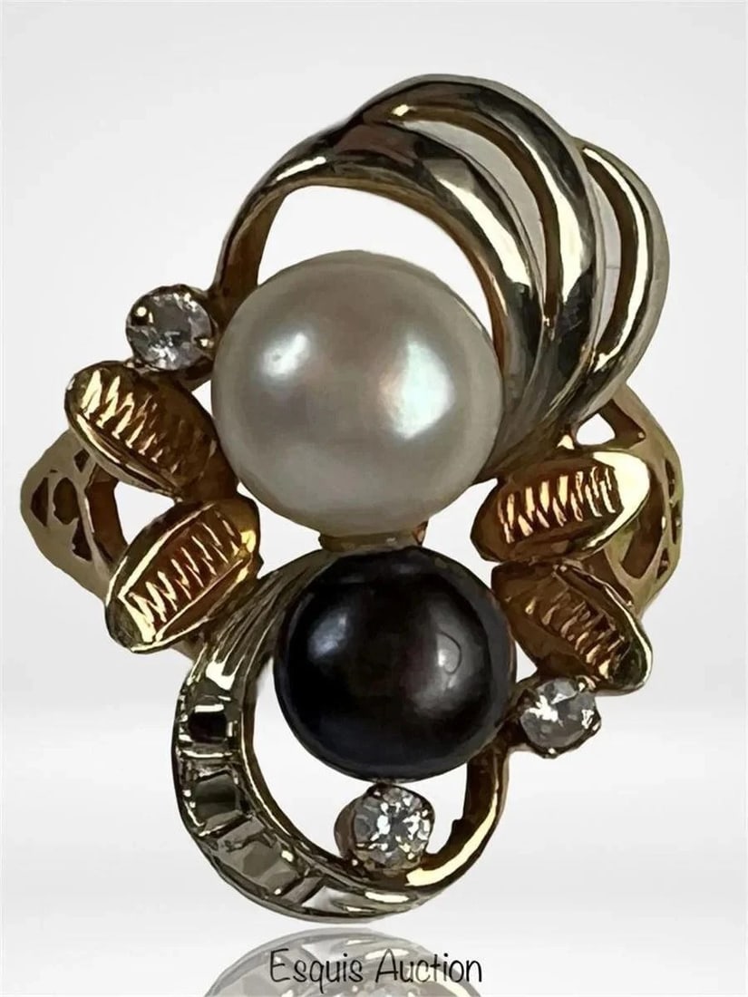 14k Gold Tahitian & Cream Pearl Lady's Ring (1 of 4)