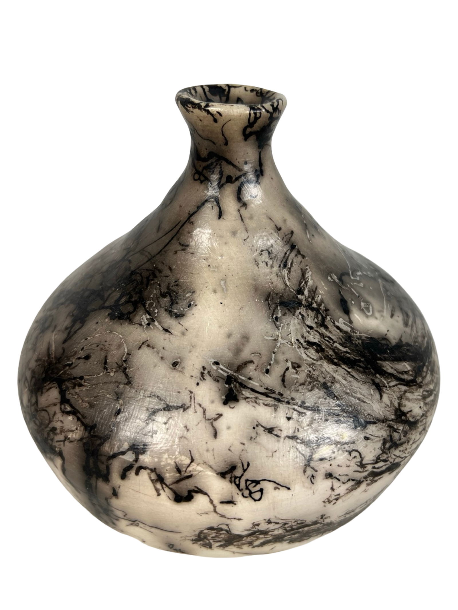 Signed Horsehair Raku Art Pottery Vase (1 of 4)
