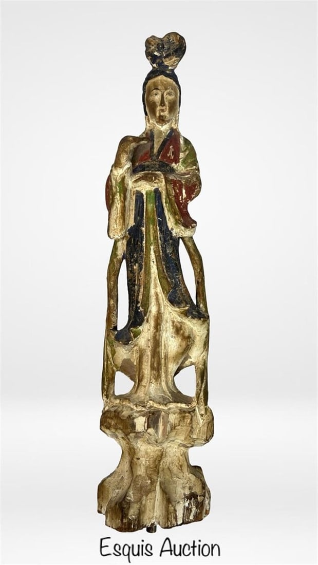 Antique Chinese Polychrome Wooden Guanyin Buddha (1 of 5)