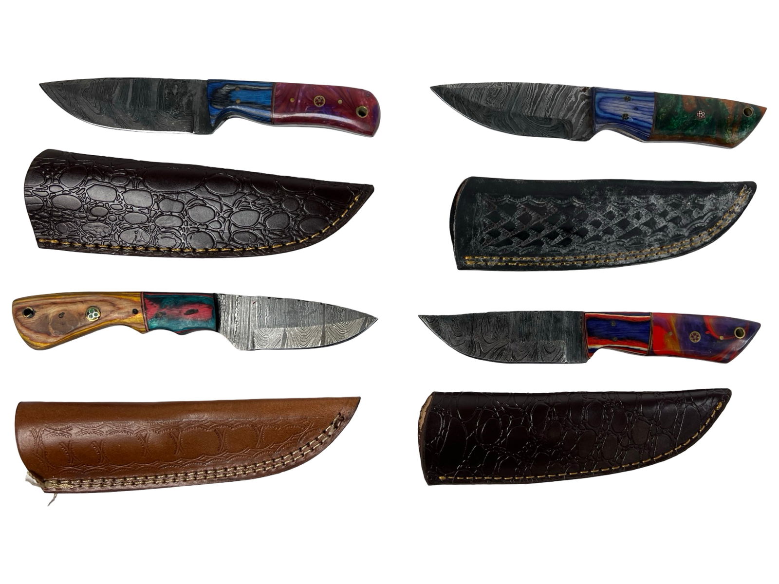 Four Damascus Steel Hunting Skinner Knives (1 of 5)