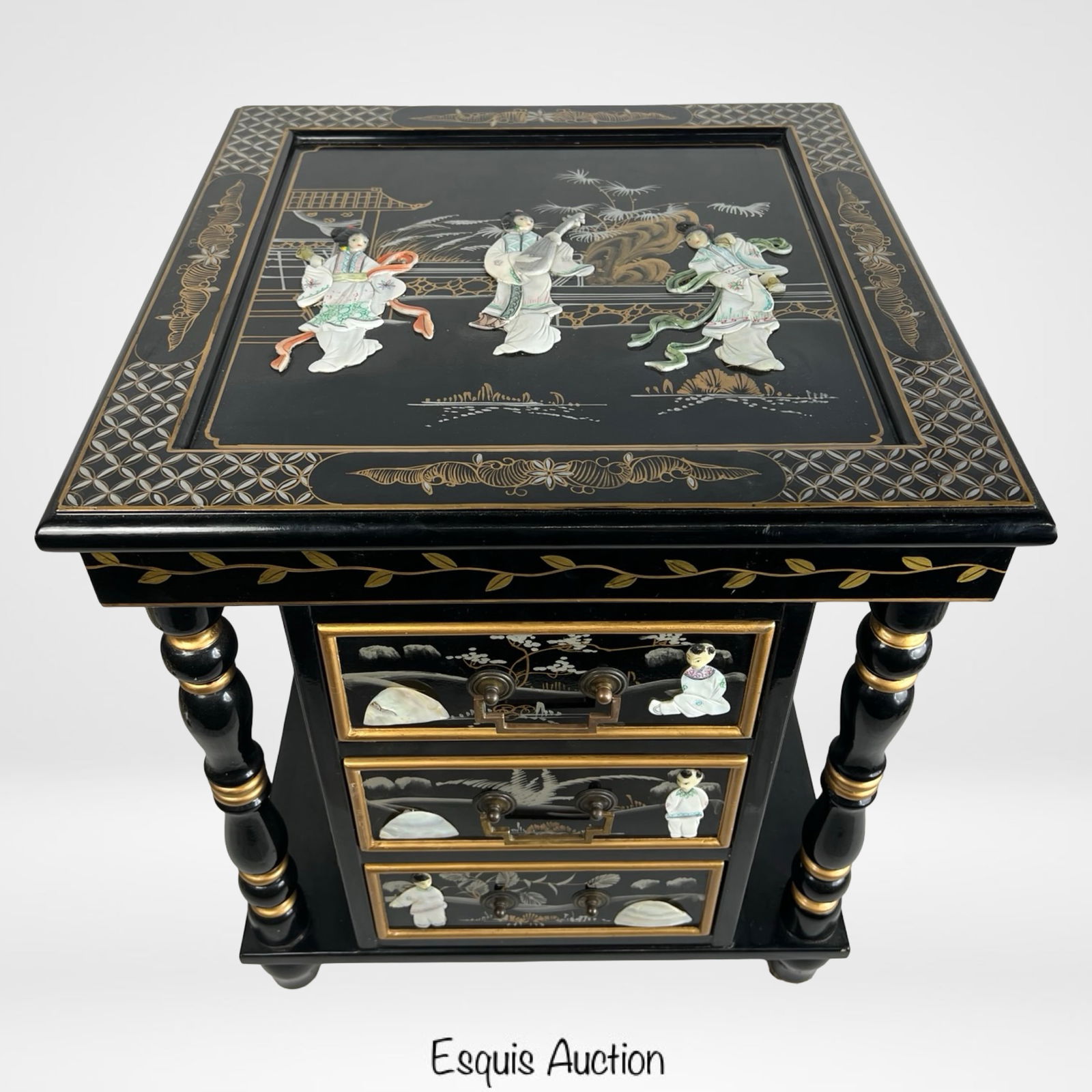 Chinese Black Lacquer Table Mother-of-Pearl Inlay (1 of 8)