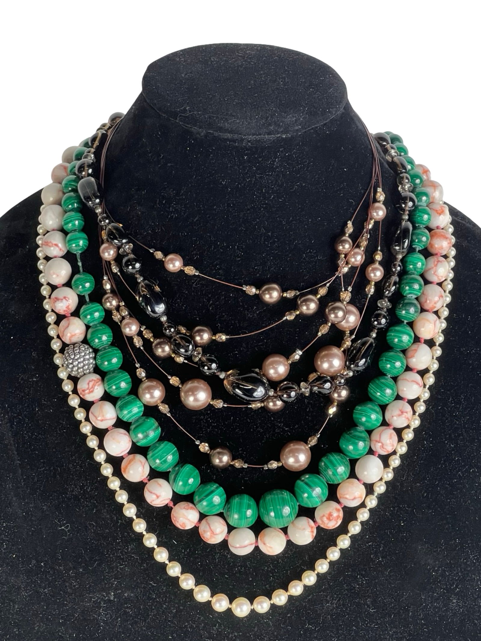 Group of Lady's Necklaces- Malachite, Chiastolite (1 of 6)